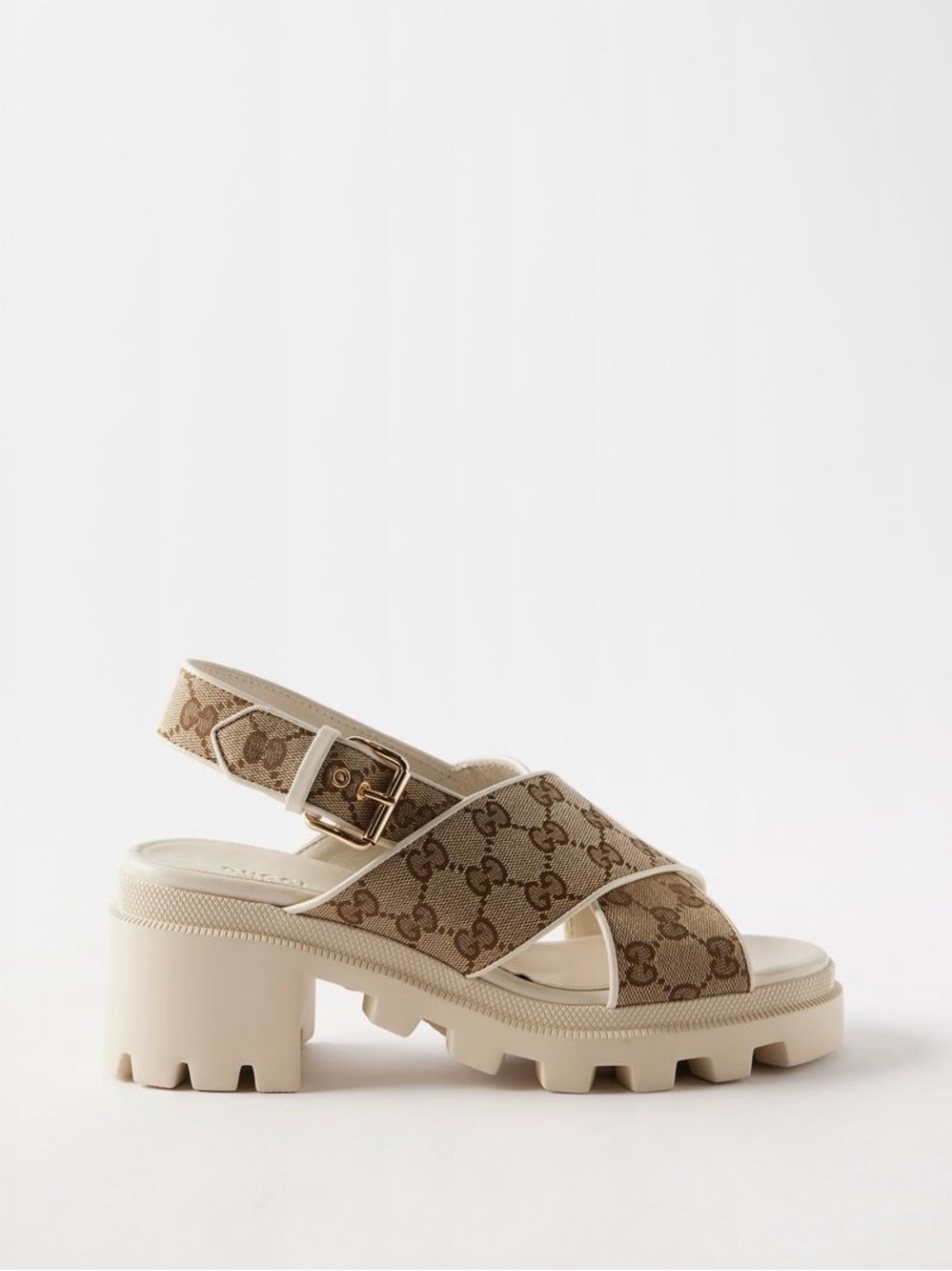 GUCCI GG Supreme Lug Sole Platform Crossover Sandals Cream 38